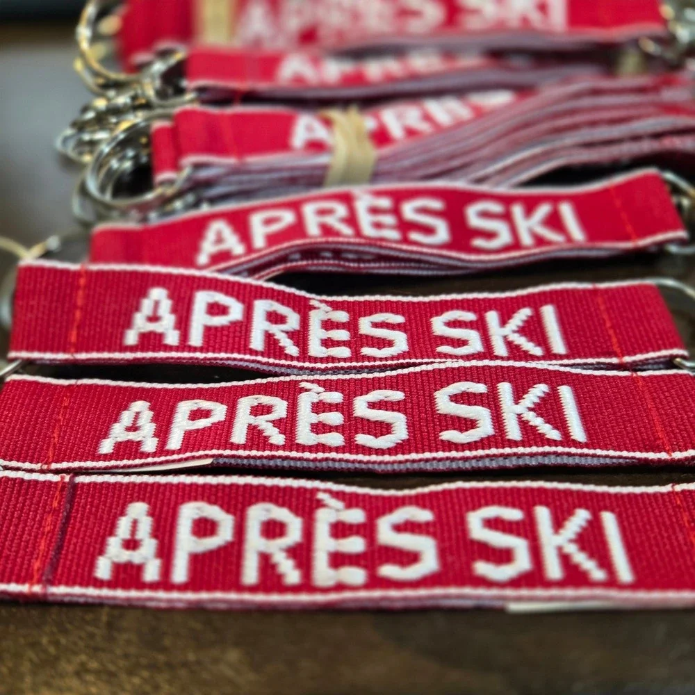 Apres Ski Keychain Embroidered Double Sided Keyring Fob